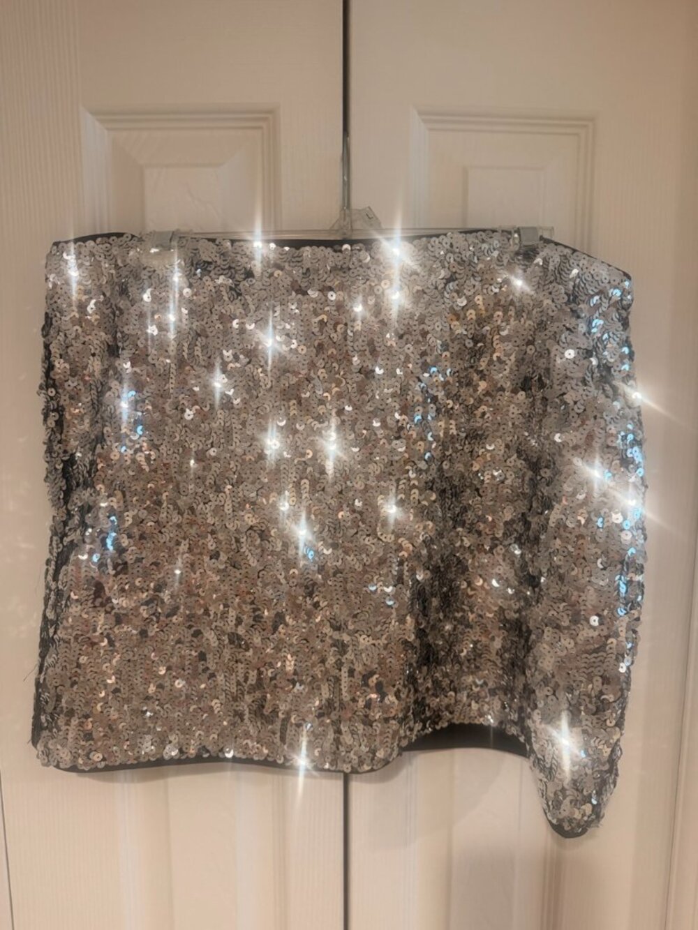 Sequin silver mini skirt